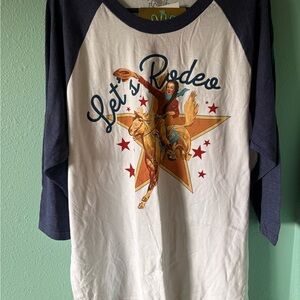 Kids Short-Sleeve Raglan Tee - White with Navy Sleeves, 'Let's Rodeo' Graphic